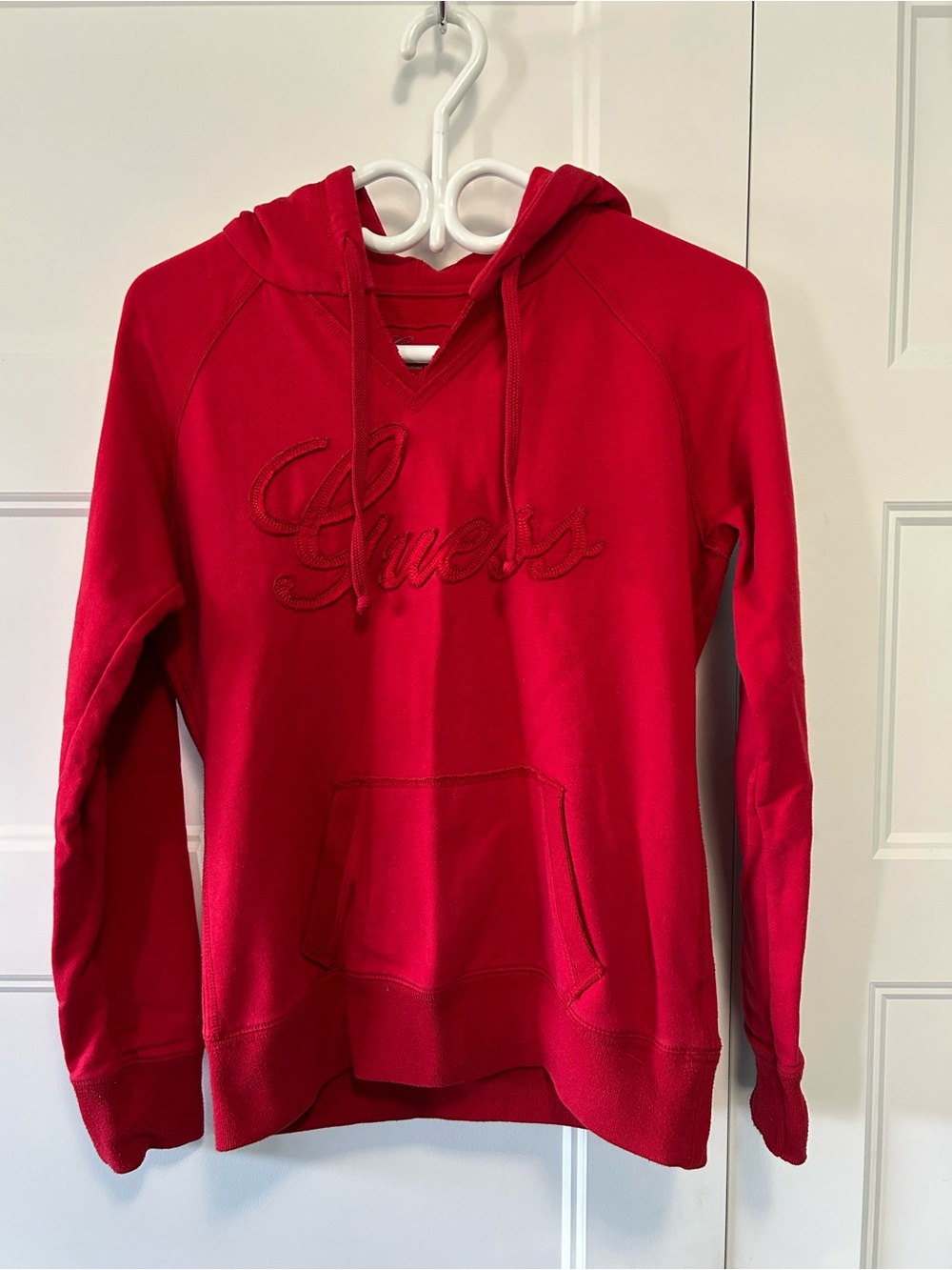 GUESS Red Women's Pullover Hoodie with Embroidered Logo